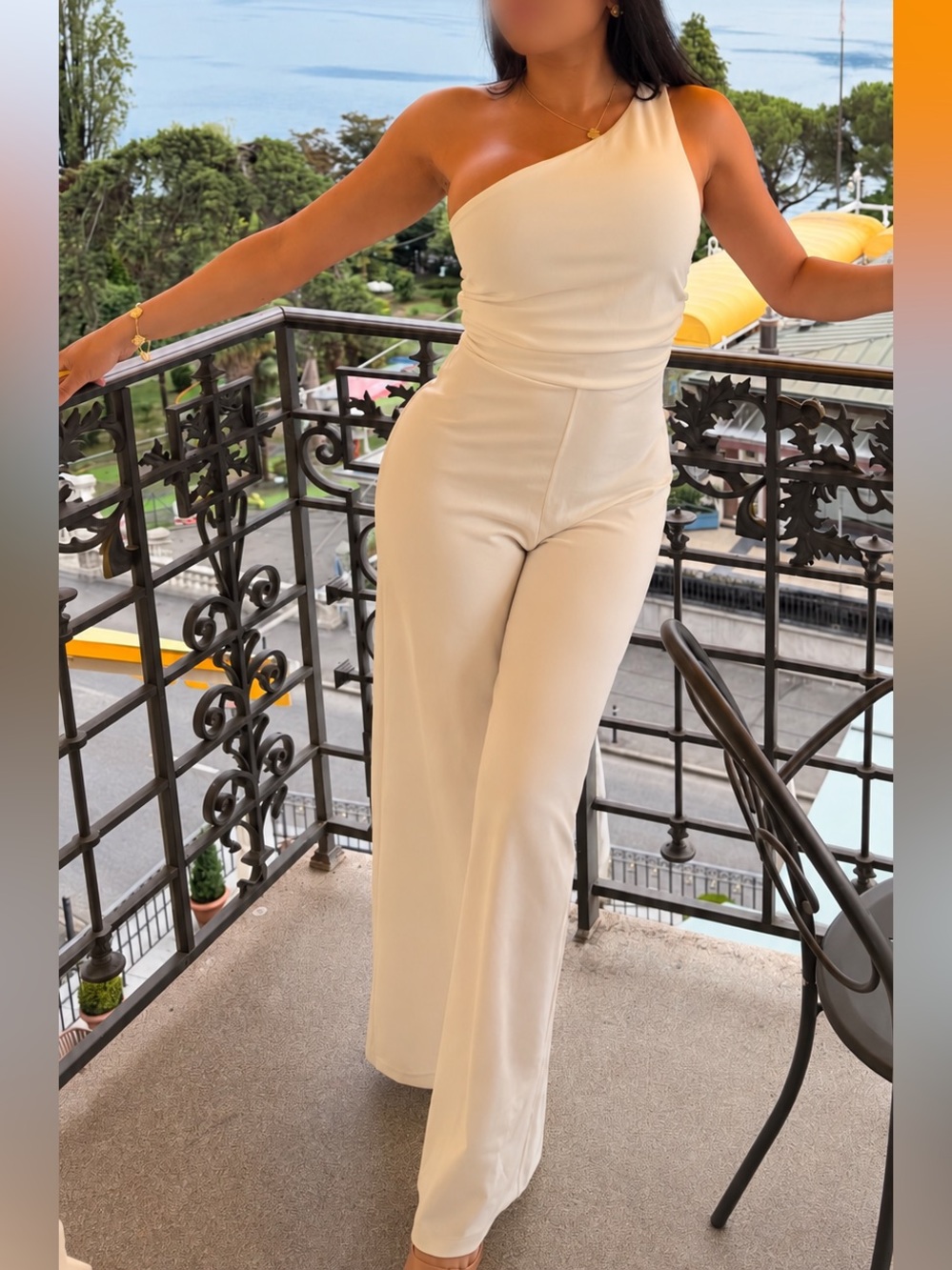 Zara One-Shoulder white Jumpsuit with Wide Legs